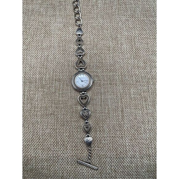 Brighton Vintage Silver Heart Charm Bracelet Watch Adjustable Toggle Working main image 6